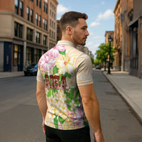 Samoa AIGA Floral Theme Zipper Polo Shirt Always In God's Arms LT7 - Polynesian Pride