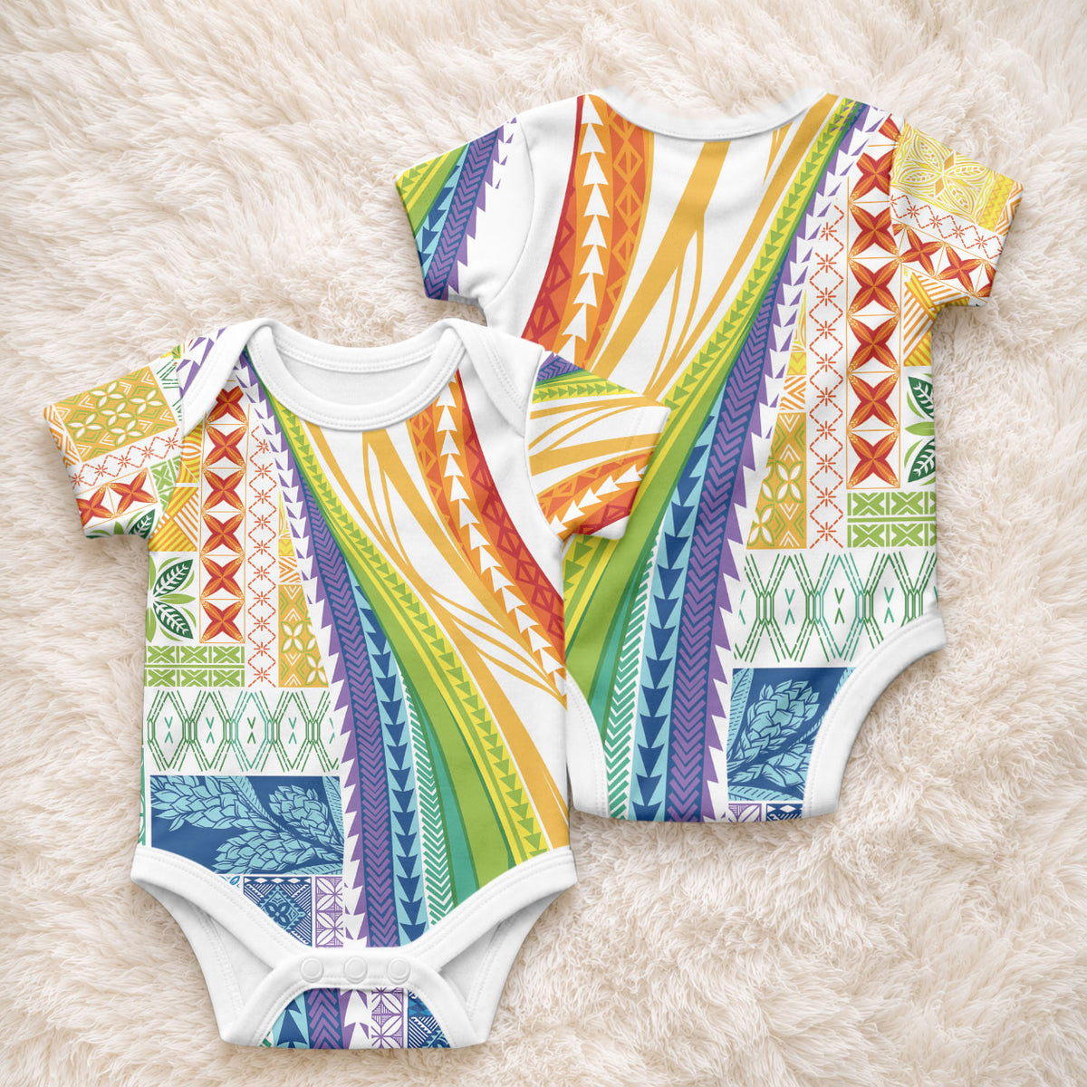 Pasifika Samoa Siapo Malu Tattoo Inspired Baby Onesie Fa'afafine Rainbow Theme LT7 - Polynesian Pride