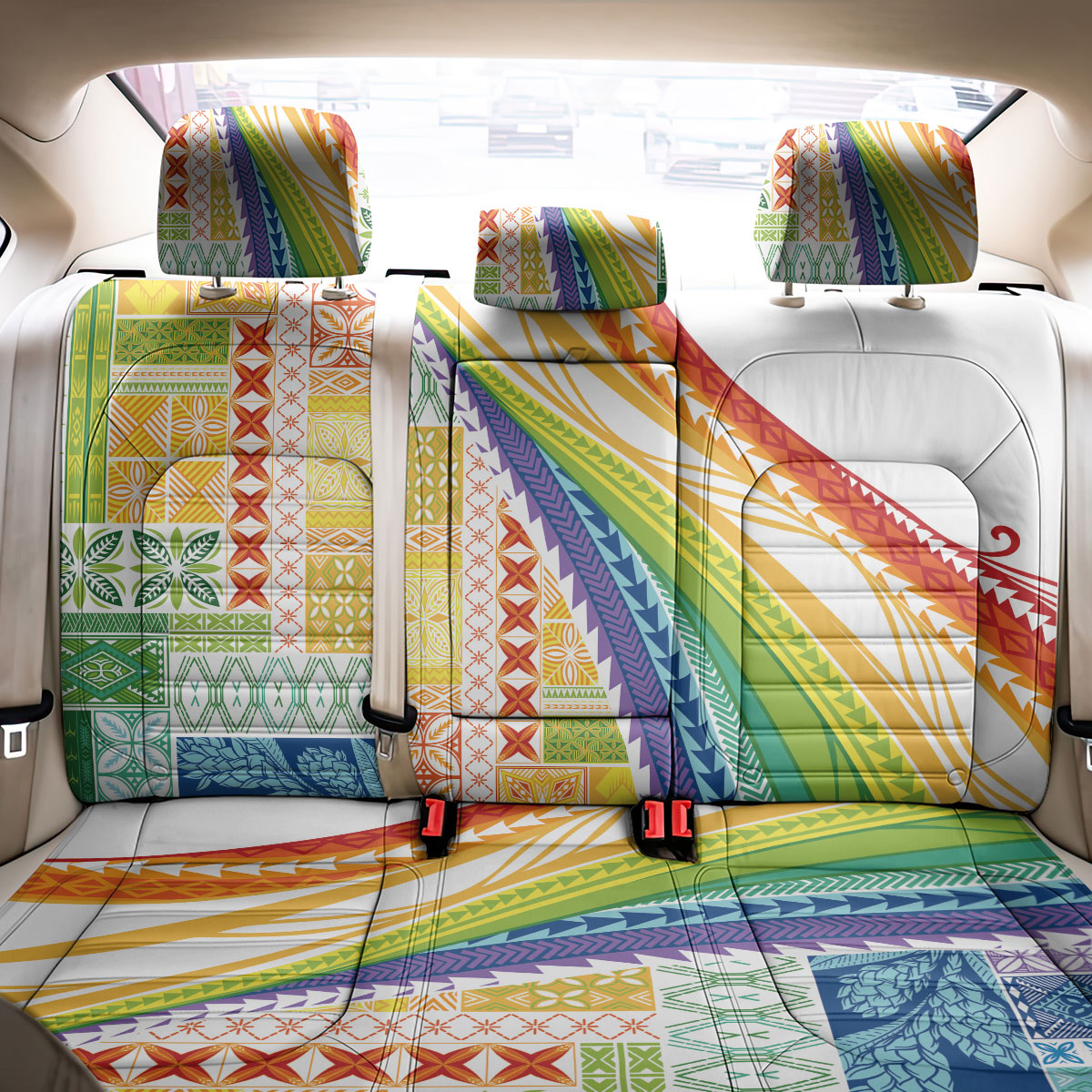 Pasifika Samoa Siapo Malu Tattoo Inspired Back Car Seat Cover Fa'afafine Rainbow Theme LT7 - Polynesian Pride