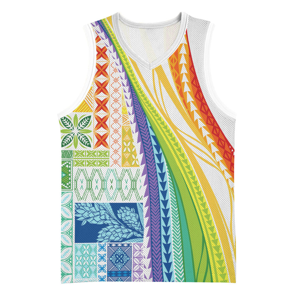 Pasifika Samoa Siapo Malu Tattoo Inspired Basketball Jersey Fa'afafine Rainbow Theme LT7 Unisex Multicolor - Polynesian Pride