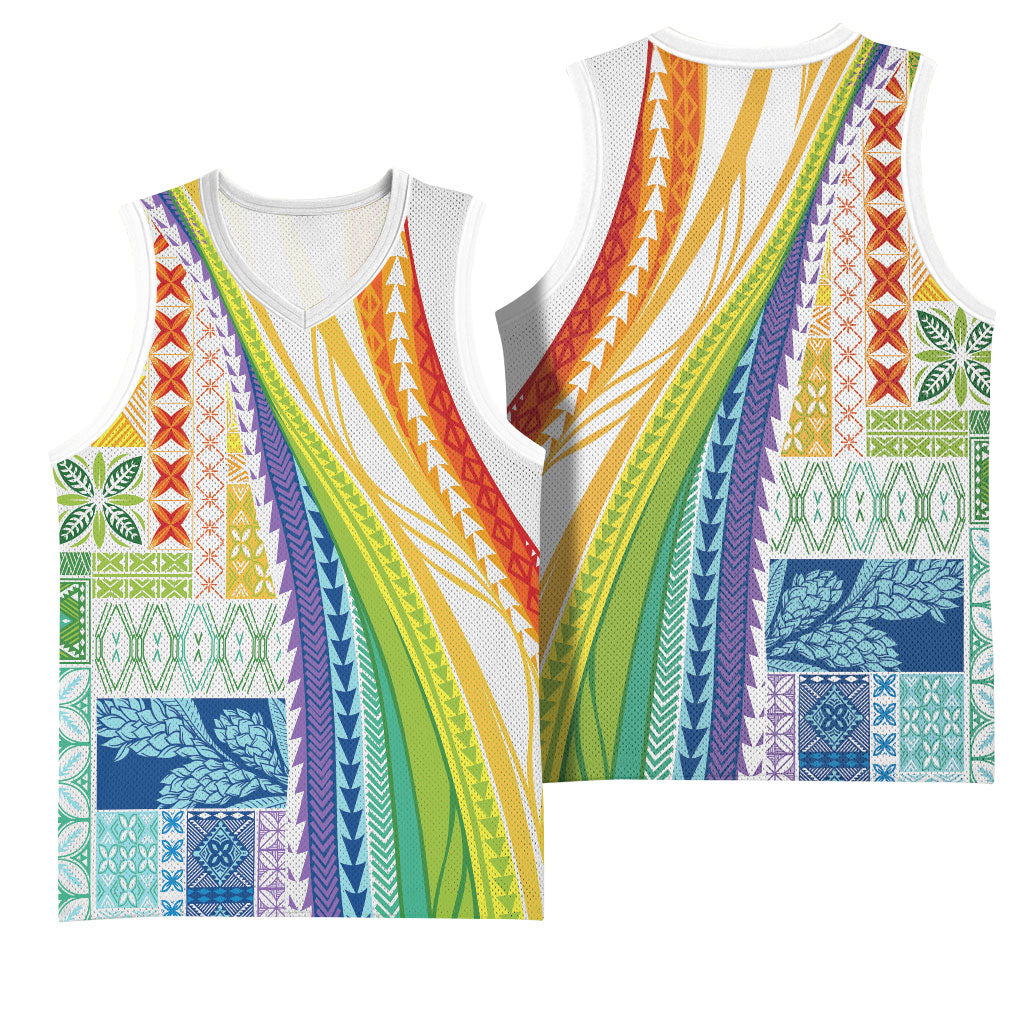 Pasifika Samoa Siapo Malu Tattoo Inspired Basketball Jersey Fa'afafine Rainbow Theme LT7 - Polynesian Pride