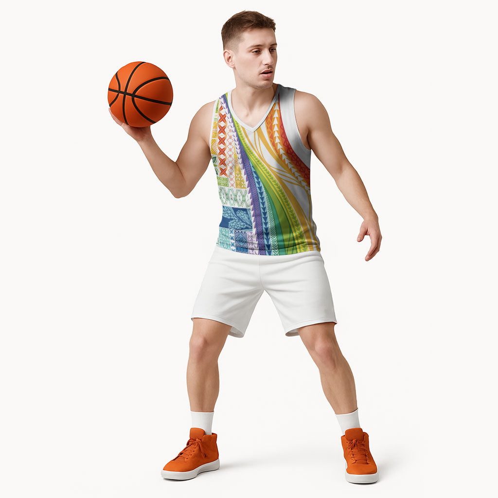 Pasifika Samoa Siapo Malu Tattoo Inspired Basketball Jersey Fa'afafine Rainbow Theme LT7 - Polynesian Pride