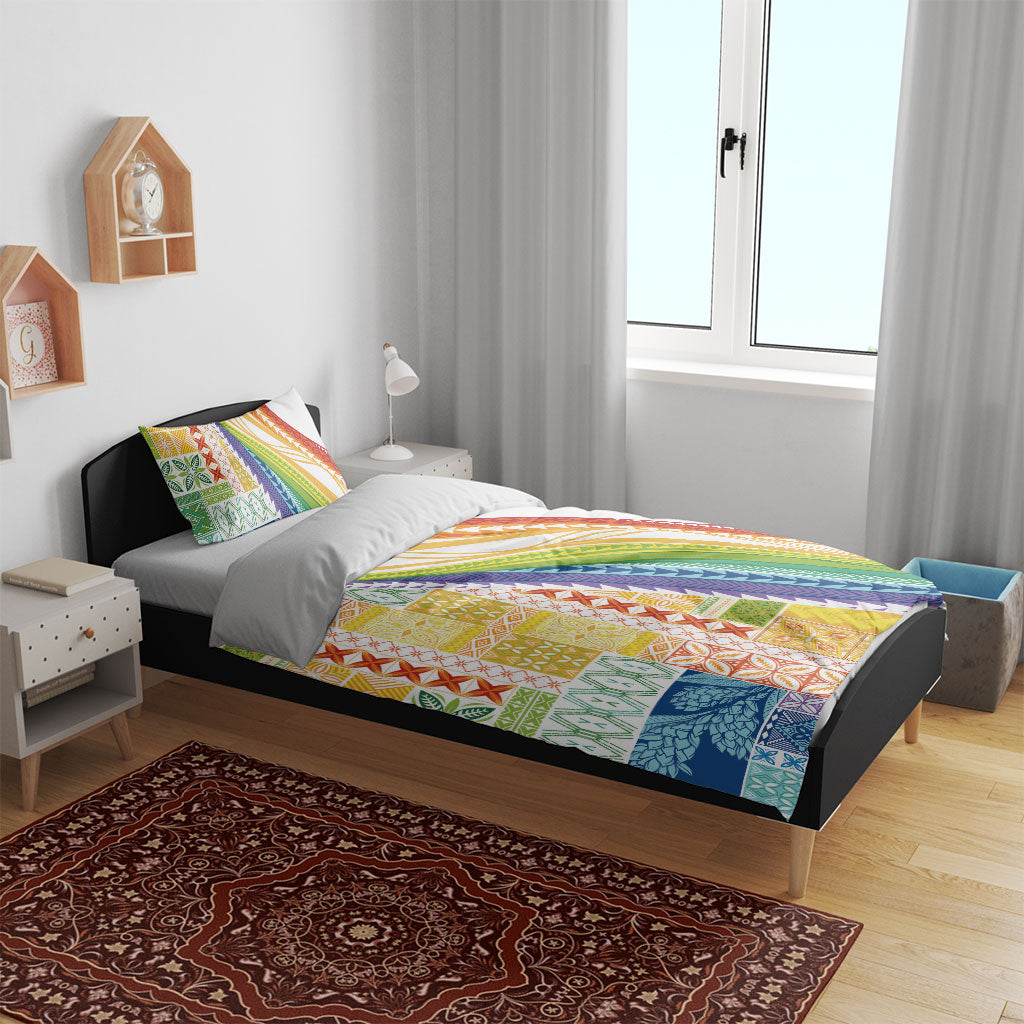 Pasifika Samoa Siapo Malu Tattoo Inspired Bedding Set Fa'afafine Rainbow Theme