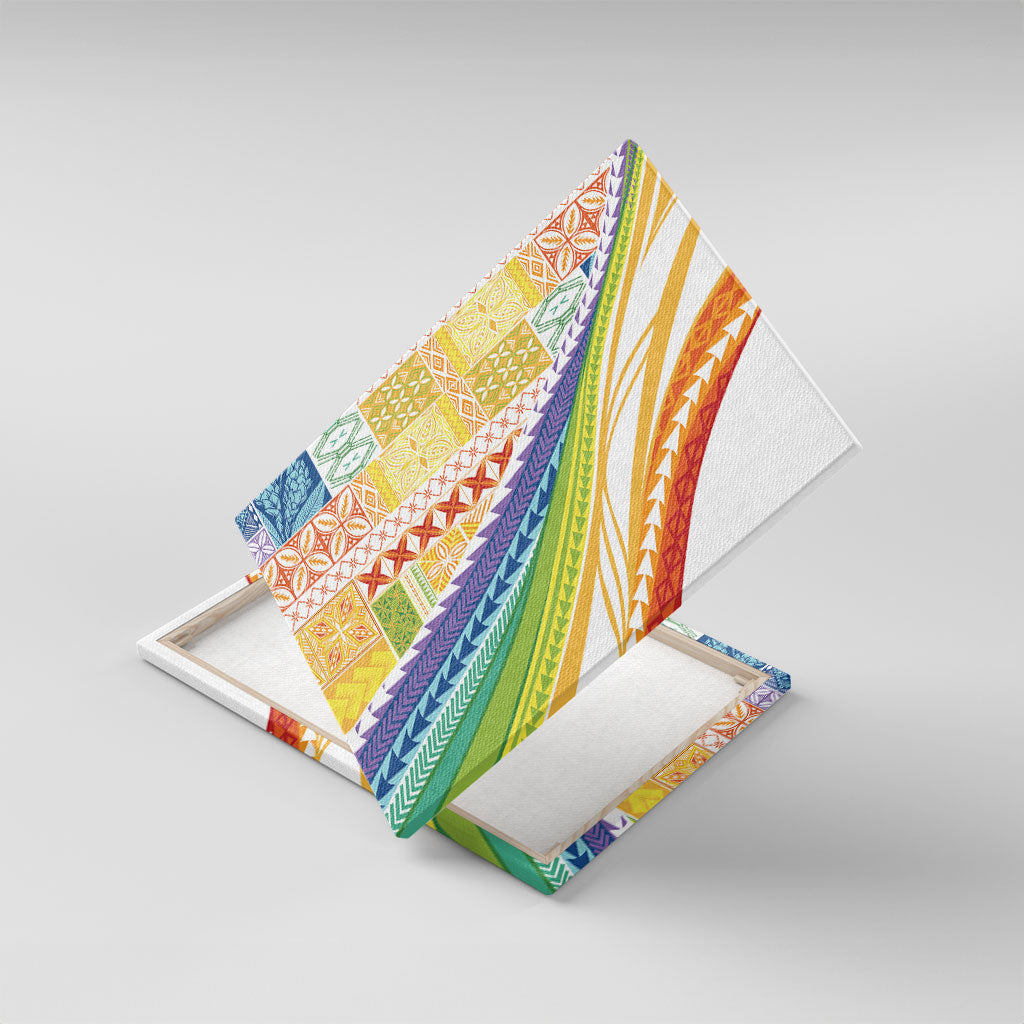 Pasifika Samoa Siapo Malu Tattoo Inspired Canvas Wall Art Fa'afafine Rainbow Theme LT7 With Frame Multicolor - Polynesian Pride