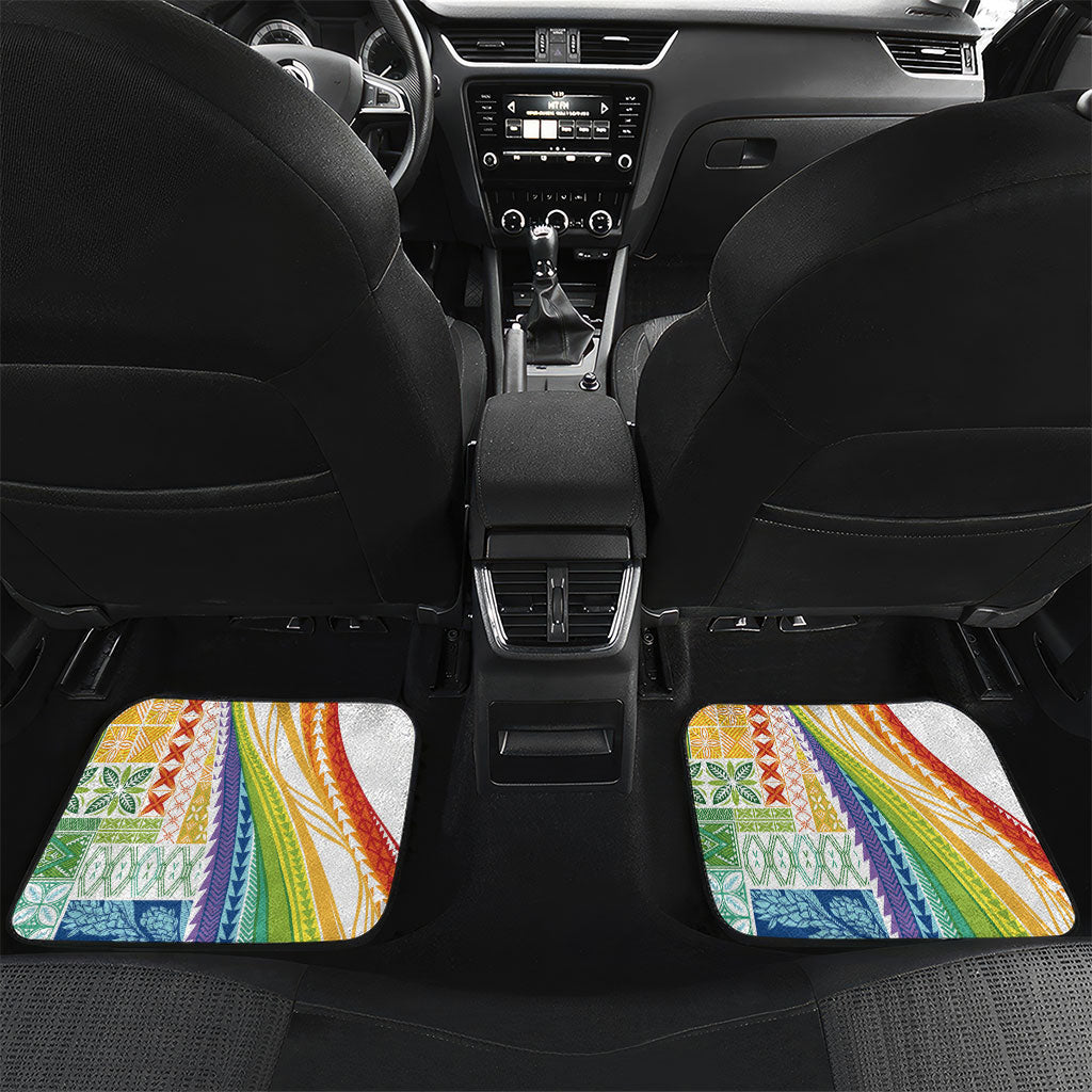 Pasifika Samoa Siapo Malu Tattoo Inspired Car Mats Fa'afafine Rainbow Theme LT7 Set 2pcs - Back Multicolor - Polynesian Pride