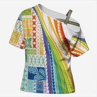 Pasifika Samoa Siapo Malu Tattoo Inspired Cross Shoulder Shirt Fa'afafine Rainbow Theme LT7 Female Multicolor - Polynesian Pride