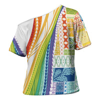 Pasifika Samoa Siapo Malu Tattoo Inspired Cross Shoulder Shirt Fa'afafine Rainbow Theme LT7 - Polynesian Pride