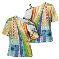 Pasifika Samoa Siapo Malu Tattoo Inspired Cross Shoulder Shirt Fa'afafine Rainbow Theme LT7 - Polynesian Pride