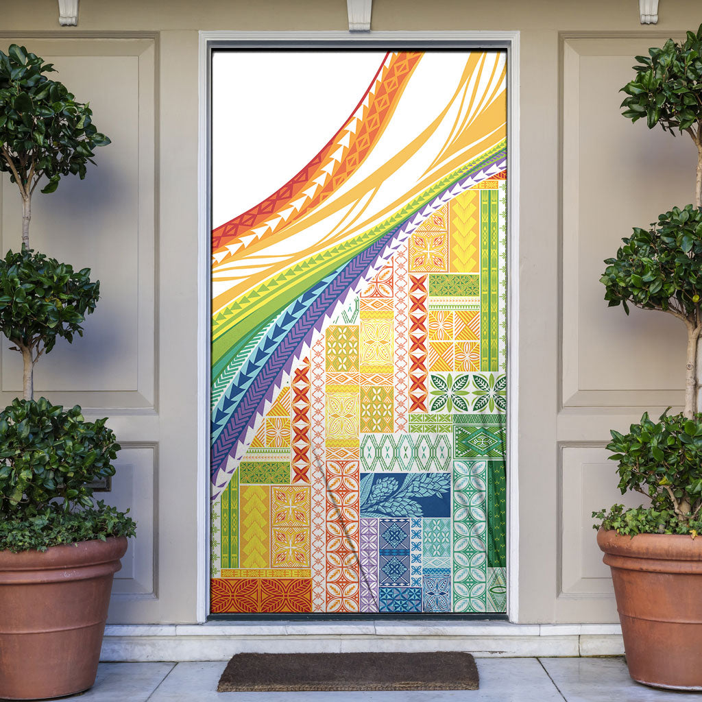 Pasifika Samoa Siapo Malu Tattoo Inspired Door Cover Fa'afafine Rainbow Theme LT7 Multicolor - Polynesian Pride