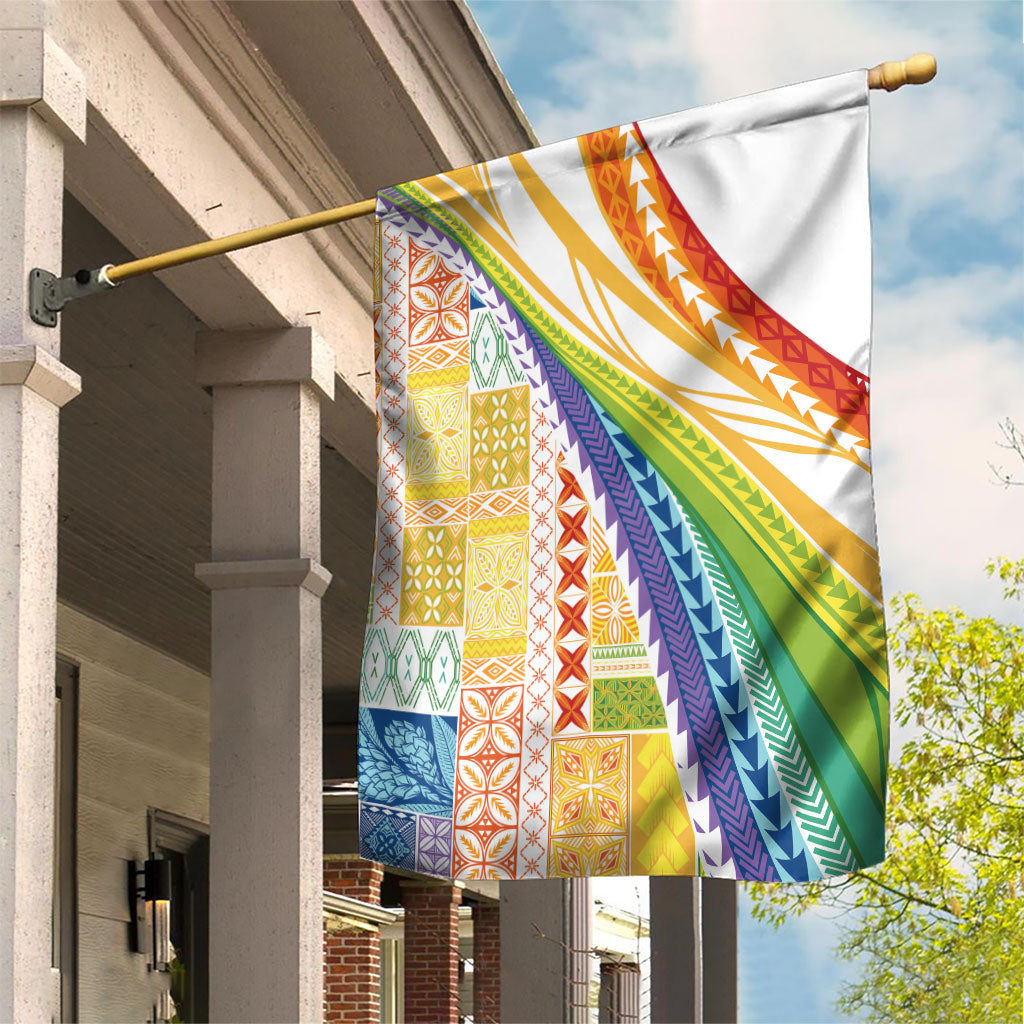Pasifika Samoa Siapo Malu Tattoo Inspired Garden Flag Fa'afafine Rainbow Theme LT7 House Flag Multicolor - Polynesian Pride