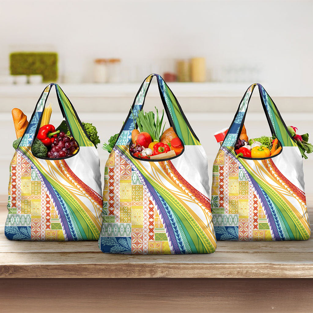 Pasifika Samoa Siapo Malu Tattoo Inspired Grocery Bag Fa'afafine Rainbow Theme LT7 3-pack One Size Multicolor - Polynesian Pride