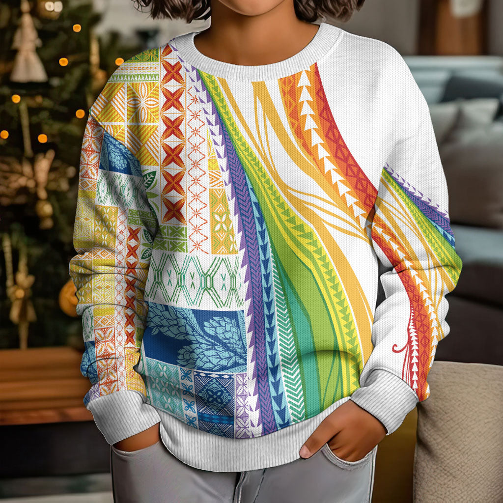 Pasifika Samoa Siapo Malu Tattoo Inspired Kid Ugly Christmas Sweater Fa'afafine Rainbow Theme LT7 - Polynesian Pride