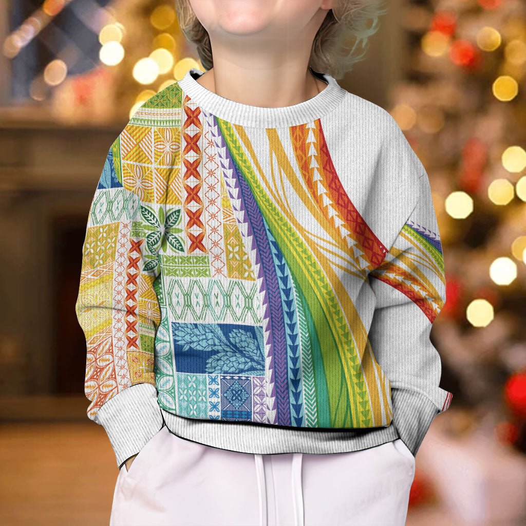 Pasifika Samoa Siapo Malu Tattoo Inspired Kid Ugly Christmas Sweater Fa'afafine Rainbow Theme LT7 - Polynesian Pride