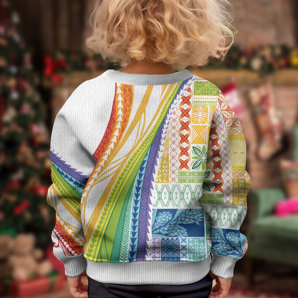 Pasifika Samoa Siapo Malu Tattoo Inspired Kid Ugly Christmas Sweater Fa'afafine Rainbow Theme LT7 - Polynesian Pride