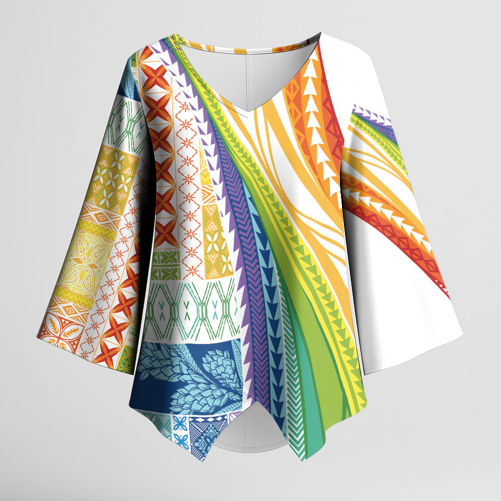 Pasifika Samoa Siapo Malu Tattoo Inspired Kimono Sleeve Blouse Fa'afafine Rainbow Theme LT7 Female Multicolor - Polynesian Pride