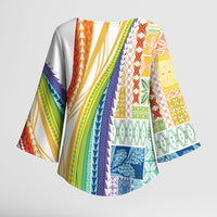 Pasifika Samoa Siapo Malu Tattoo Inspired Kimono Sleeve Blouse Fa'afafine Rainbow Theme LT7 - Polynesian Pride