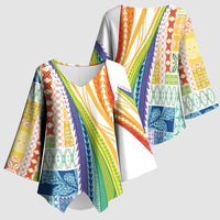 Pasifika Samoa Siapo Malu Tattoo Inspired Kimono Sleeve Blouse Fa'afafine Rainbow Theme LT7 - Polynesian Pride
