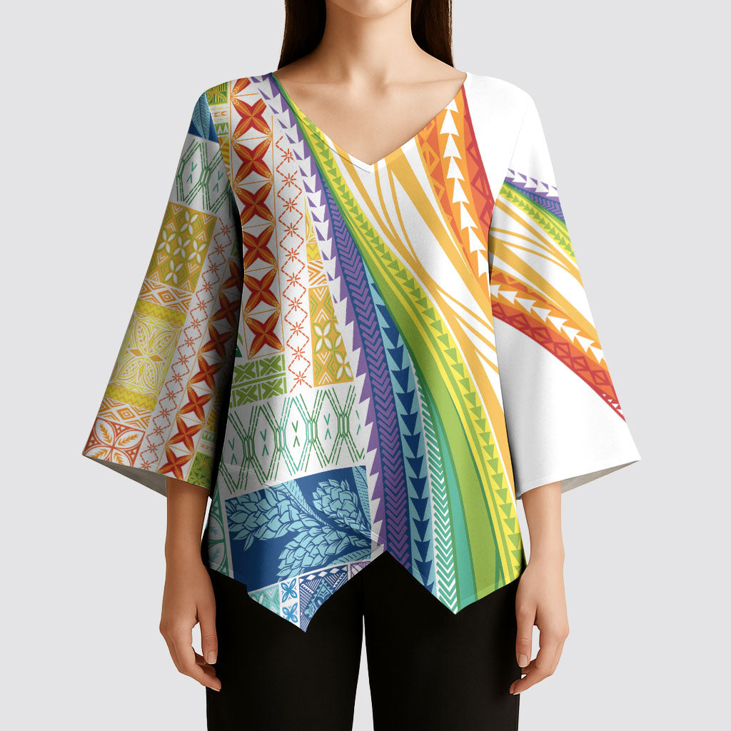 Pasifika Samoa Siapo Malu Tattoo Inspired Kimono Sleeve Blouse Fa'afafine Rainbow Theme LT7 - Polynesian Pride