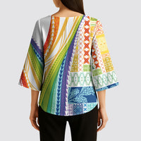 Pasifika Samoa Siapo Malu Tattoo Inspired Kimono Sleeve Blouse Fa'afafine Rainbow Theme LT7 - Polynesian Pride