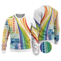 Pasifika Samoa Siapo Malu Tattoo Inspired Ugly Christmas Sweater Fa'afafine Rainbow Theme LT7 Multicolor - Polynesian Pride