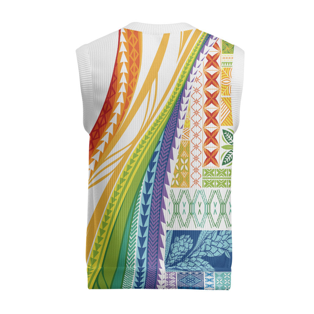 Pasifika Samoa Siapo Malu Tattoo Inspired Christmas Knitted V-Neck Vest Fa'afafine Rainbow Theme LT7 - Polynesian Pride