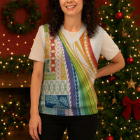 Pasifika Samoa Siapo Malu Tattoo Inspired Christmas Knitted V-Neck Vest Fa'afafine Rainbow Theme LT7 - Polynesian Pride