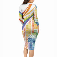 Pasifika Samoa Siapo Malu Tattoo Inspired Long Sleeve Bodycon Dress Fa'afafine Rainbow Theme LT7 - Polynesian Pride
