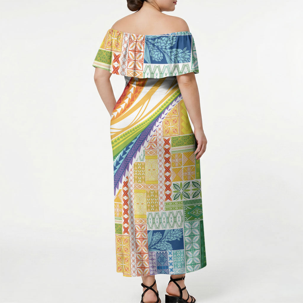 Pasifika Samoa Siapo Malu Tattoo Inspired Off Shoulder Maxi Dress Fa'afafine Rainbow Theme LT7 - Polynesian Pride