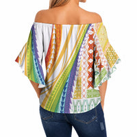 Pasifika Samoa Siapo Malu Tattoo Inspired Off Shoulder Wrap Waist Top Fa'afafine Rainbow Theme LT7 - Polynesian Pride