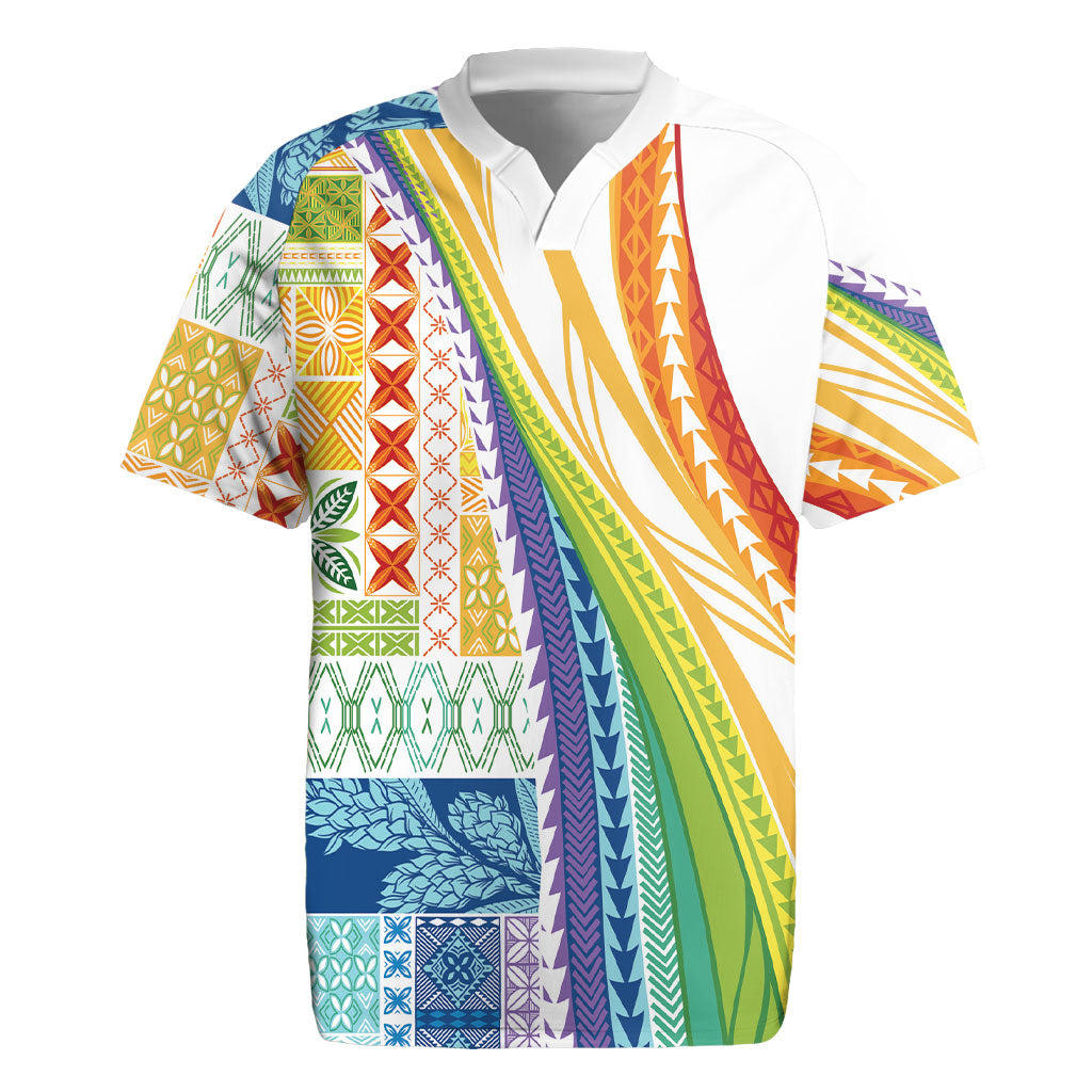 Pasifika Samoa Siapo Malu Tattoo Inspired Rugby Jersey Fa'afafine Rainbow Theme LT7 Multicolor - Polynesian Pride