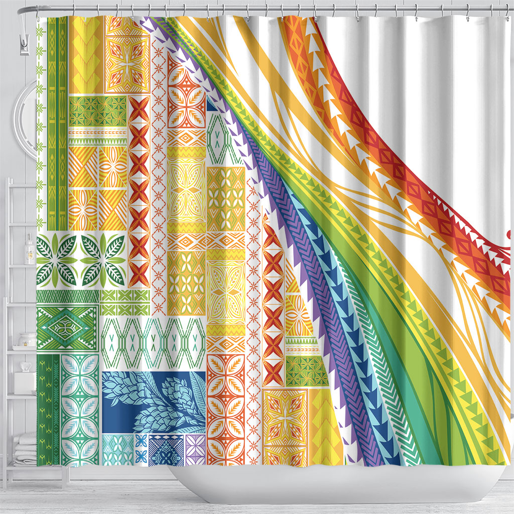 Pasifika Samoa Siapo Malu Tattoo Inspired Shower Curtain Fa'afafine Rainbow Theme LT7 - Polynesian Pride