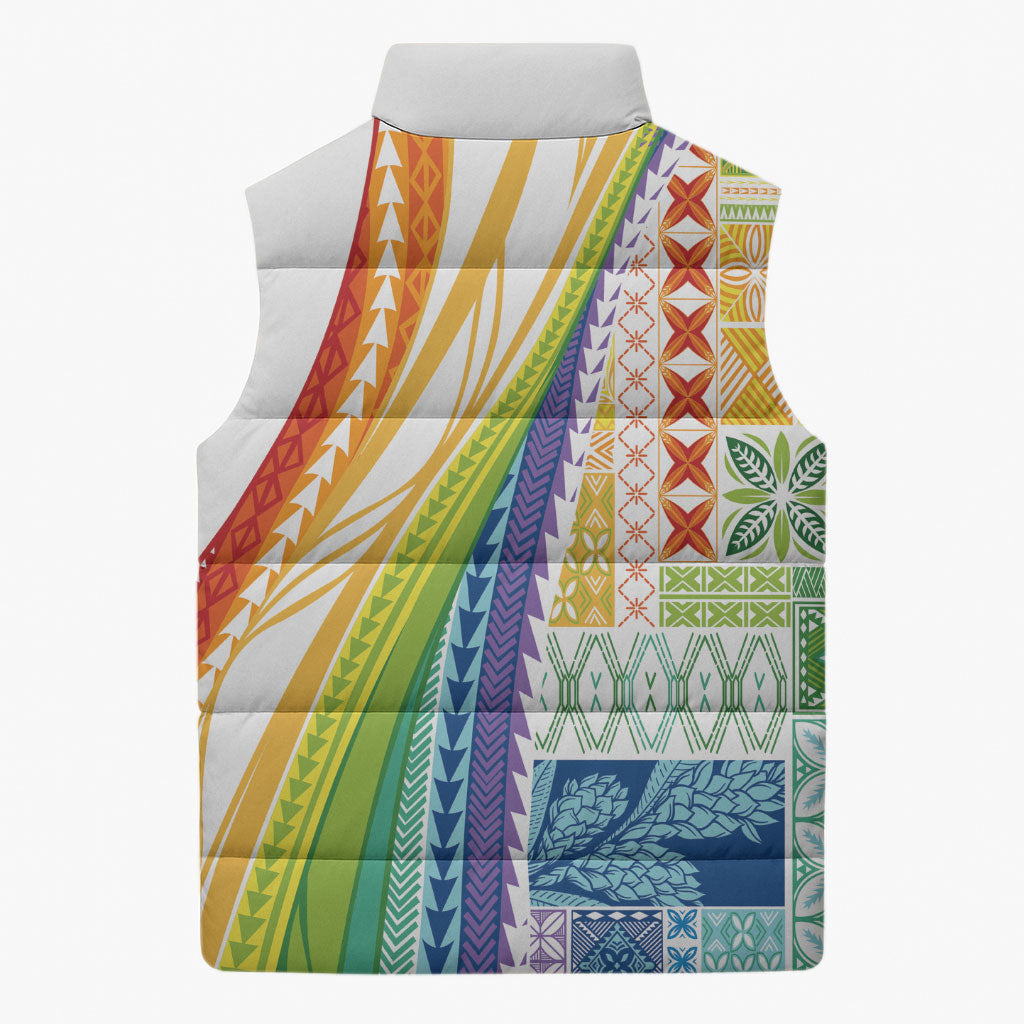 Pasifika Samoa Siapo Malu Tattoo Inspired Sleeveless Puffer Jacket Fa'afafine Rainbow Theme LT7 - Polynesian Pride