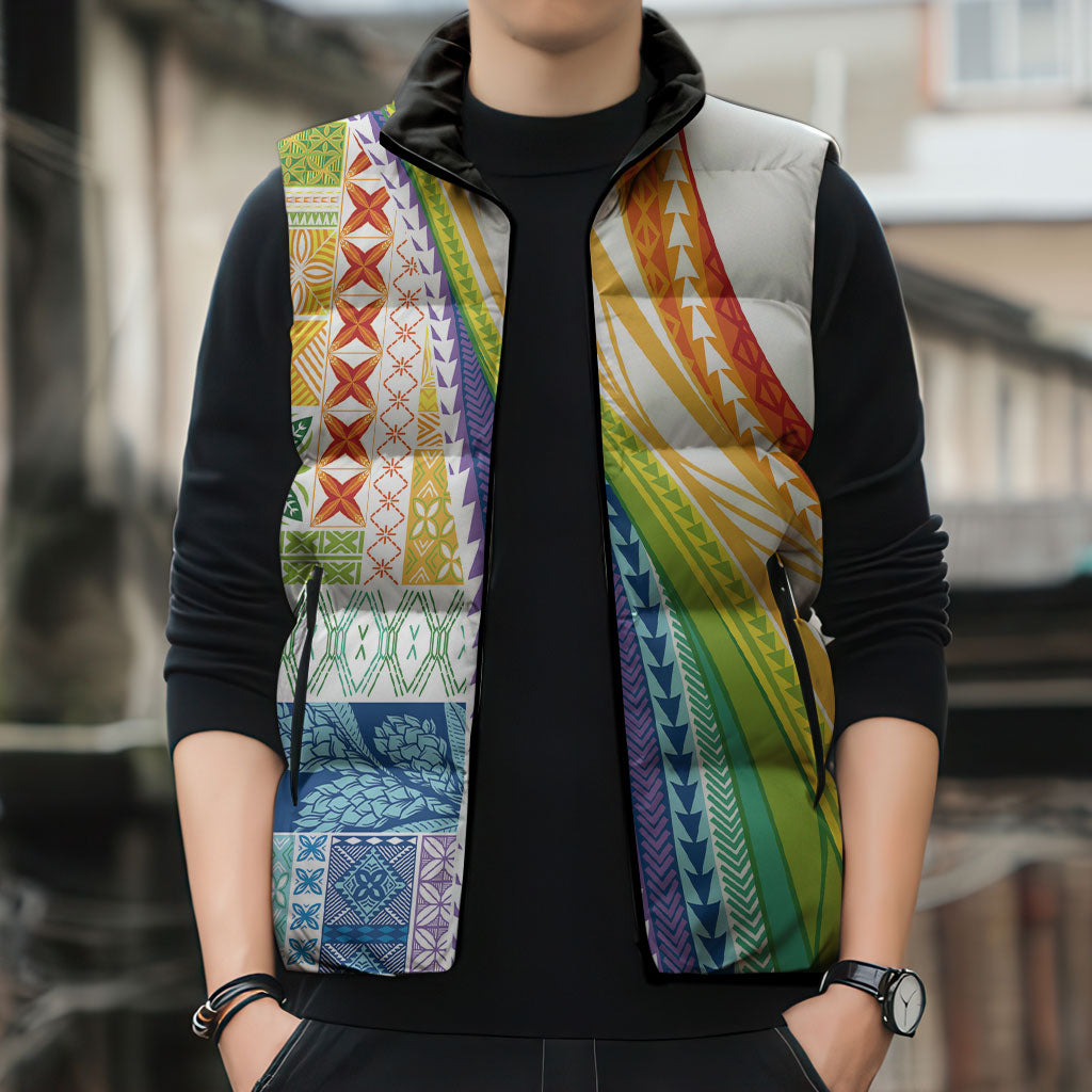 Pasifika Samoa Siapo Malu Tattoo Inspired Sleeveless Puffer Jacket Fa'afafine Rainbow Theme LT7 - Polynesian Pride