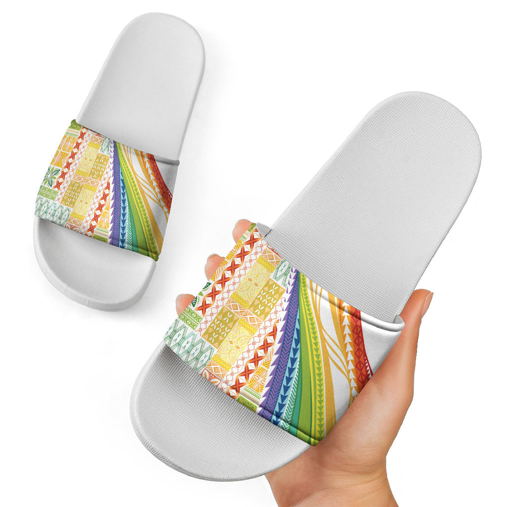 Pasifika Samoa Siapo Malu Tattoo Inspired Slide Sandals Fa'afafine Rainbow Theme LT7 - Polynesian Pride