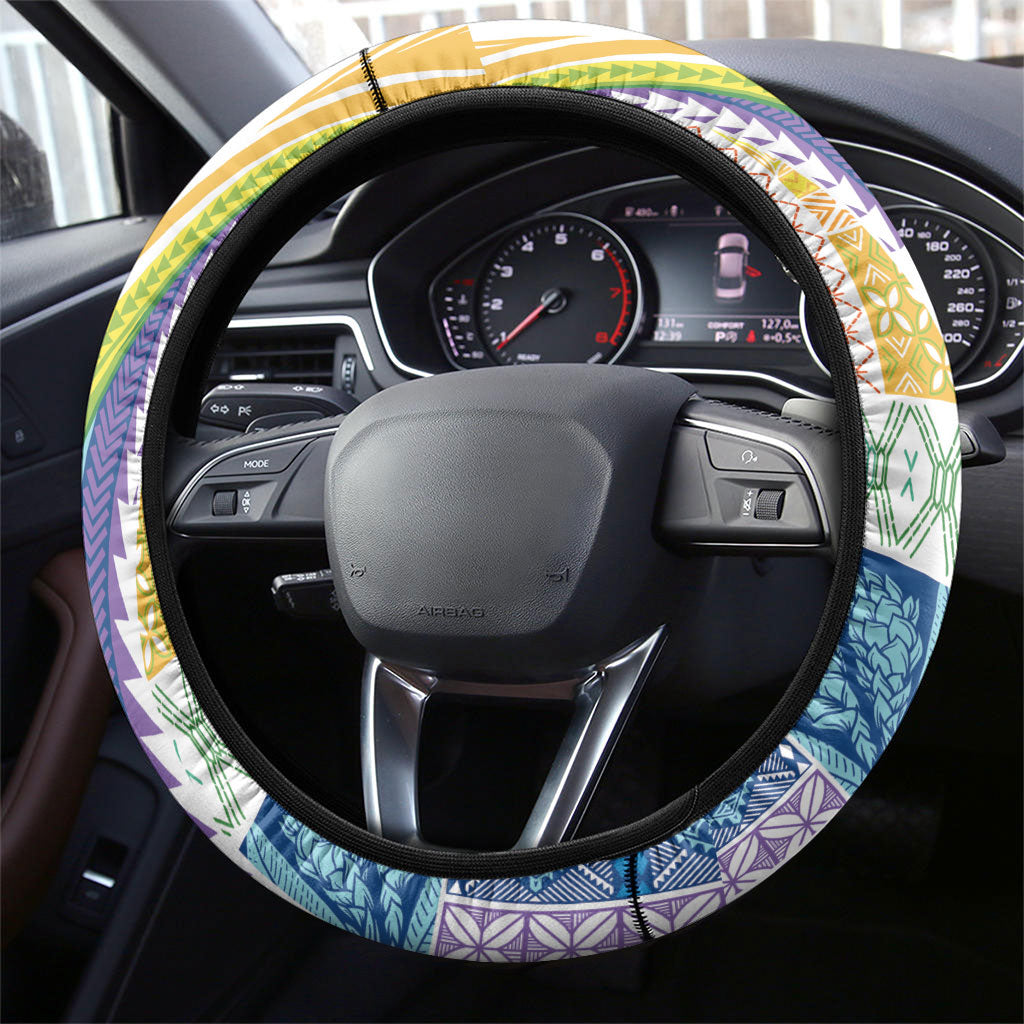 Pasifika Samoa Siapo Malu Tattoo Inspired Steering Wheel Cover Fa'afafine Rainbow Theme