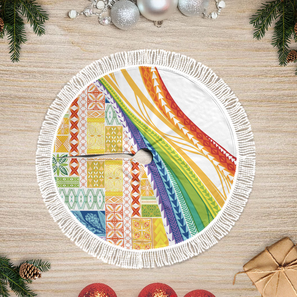 Pasifika Samoa Siapo Malu Tattoo Inspired Tree Skirt Fa'afafine Rainbow Theme LT7 Fringed Multicolor - Polynesian Pride
