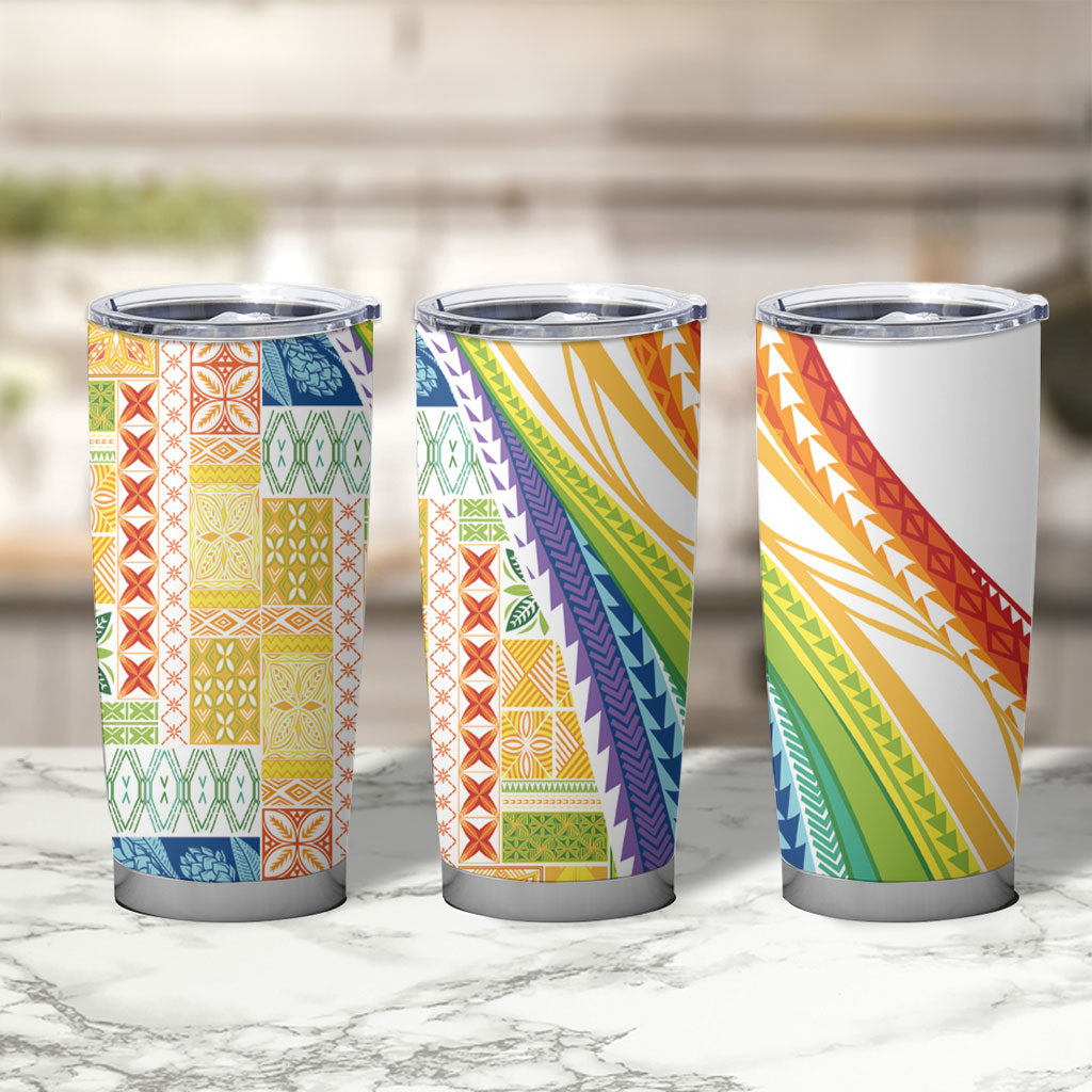 Pasifika Samoa Siapo Malu Tattoo Inspired Tumbler Cup Fa'afafine Rainbow Theme LT7 - Polynesian Pride