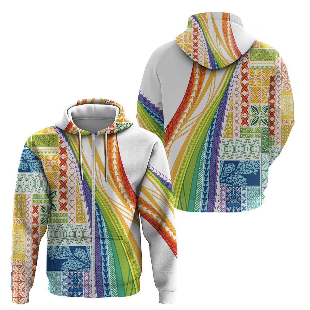 Pasifika Samoa Siapo Malu Tattoo Inspired Zip Hoodie Fa'afafine Rainbow Theme LT7 - Polynesian Pride