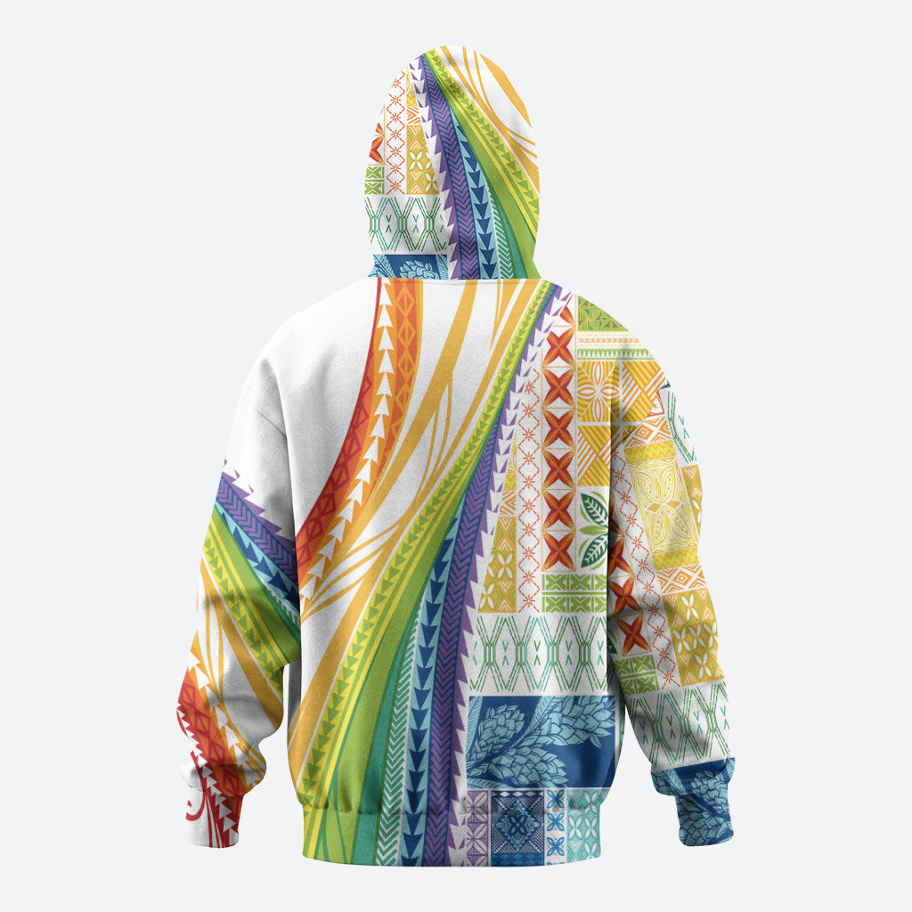 Pasifika Samoa Siapo Malu Tattoo Inspired Zip Hoodie Fa'afafine Rainbow Theme LT7 - Polynesian Pride