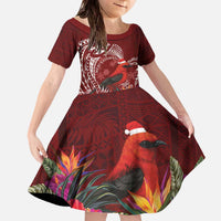 Personalized Samoa Meri Krisimasi Family Matching Off The Shoulder Long Sleeve Dress and Hawaiian Shirt Segasegamau'u Mix Siapo LT7 Daughter's Dress Red - Polynesian Pride