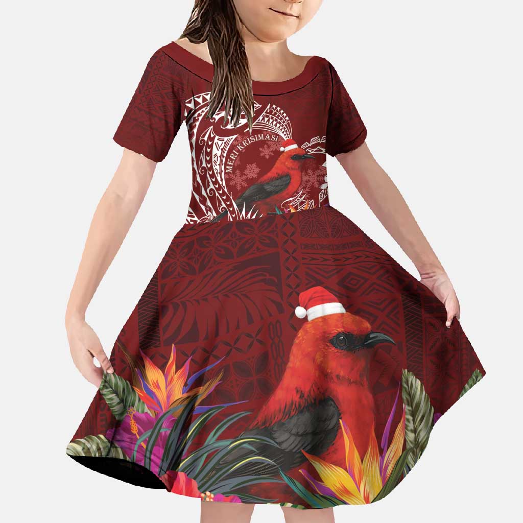 Personalized Samoa Meri Krisimasi Family Matching Off Shoulder Maxi Dress and Hawaiian Shirt Segasegamau'u Mix Siapo LT7 Daughter's Dress Red - Polynesian Pride