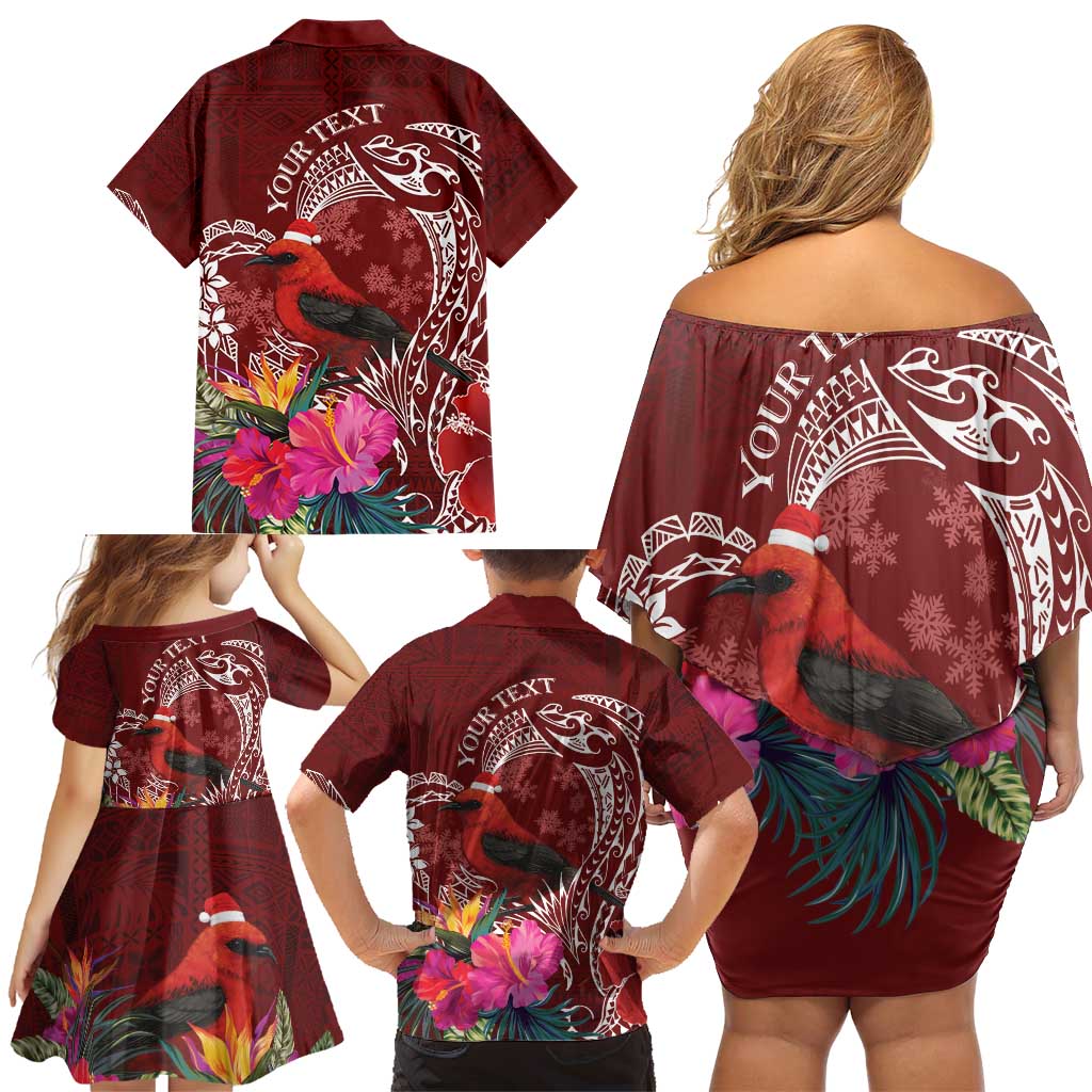Personalized Samoa Meri Krisimasi Family Matching Off Shoulder Short Dress and Hawaiian Shirt Segasegamau'u Mix Siapo LT7 - Polynesian Pride