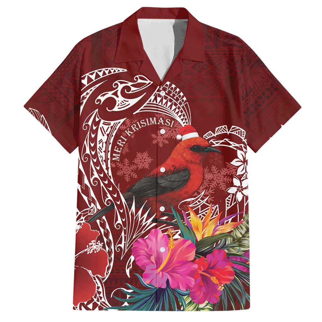 Personalized Samoa Meri Krisimasi Family Matching Off Shoulder Short Dress and Hawaiian Shirt Segasegamau'u Mix Siapo LT7 Dad's Shirt - Short Sleeve Red - Polynesian Pride