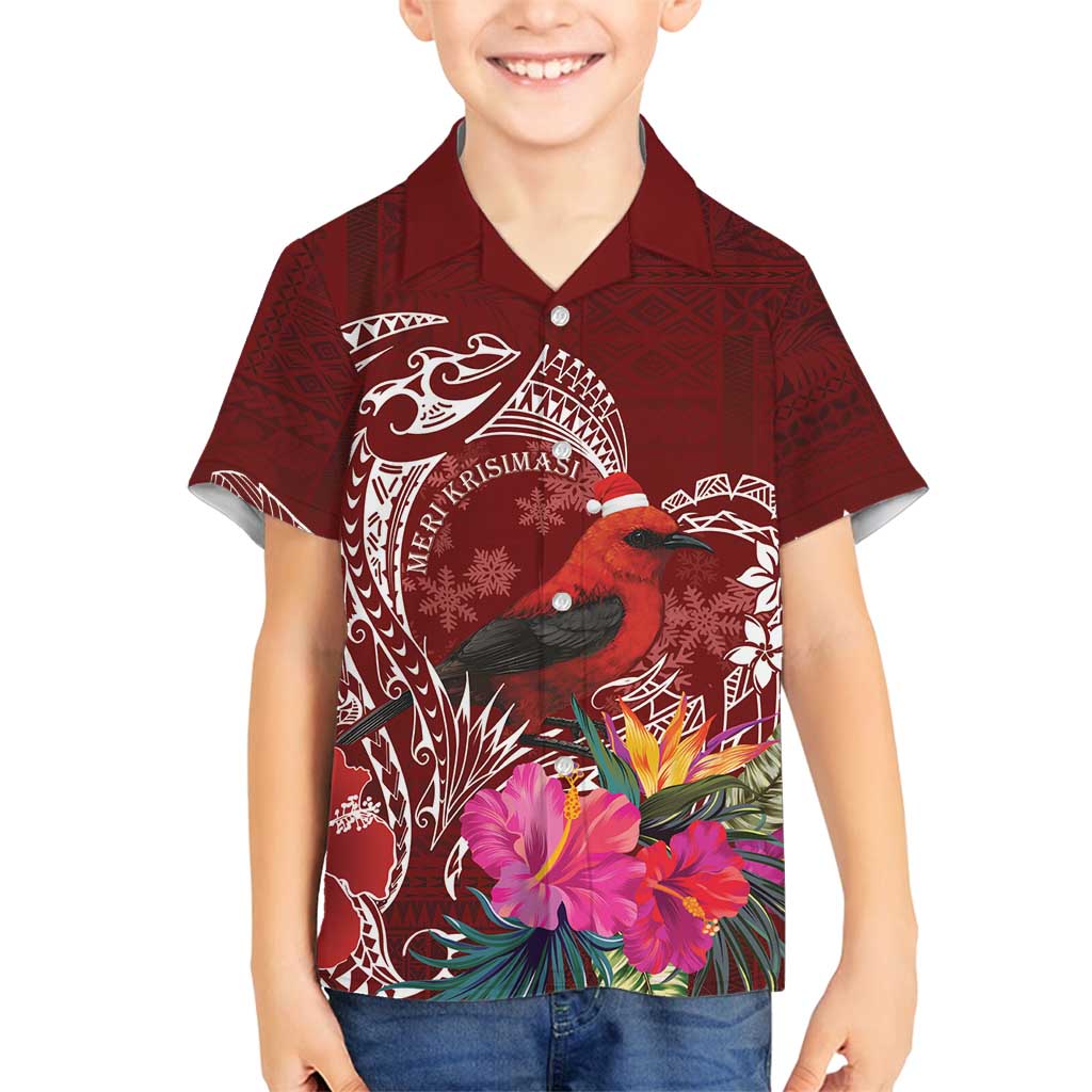 Personalized Samoa Meri Krisimasi Family Matching Off Shoulder Short Dress and Hawaiian Shirt Segasegamau'u Mix Siapo LT7 Son's Shirt Red - Polynesian Pride
