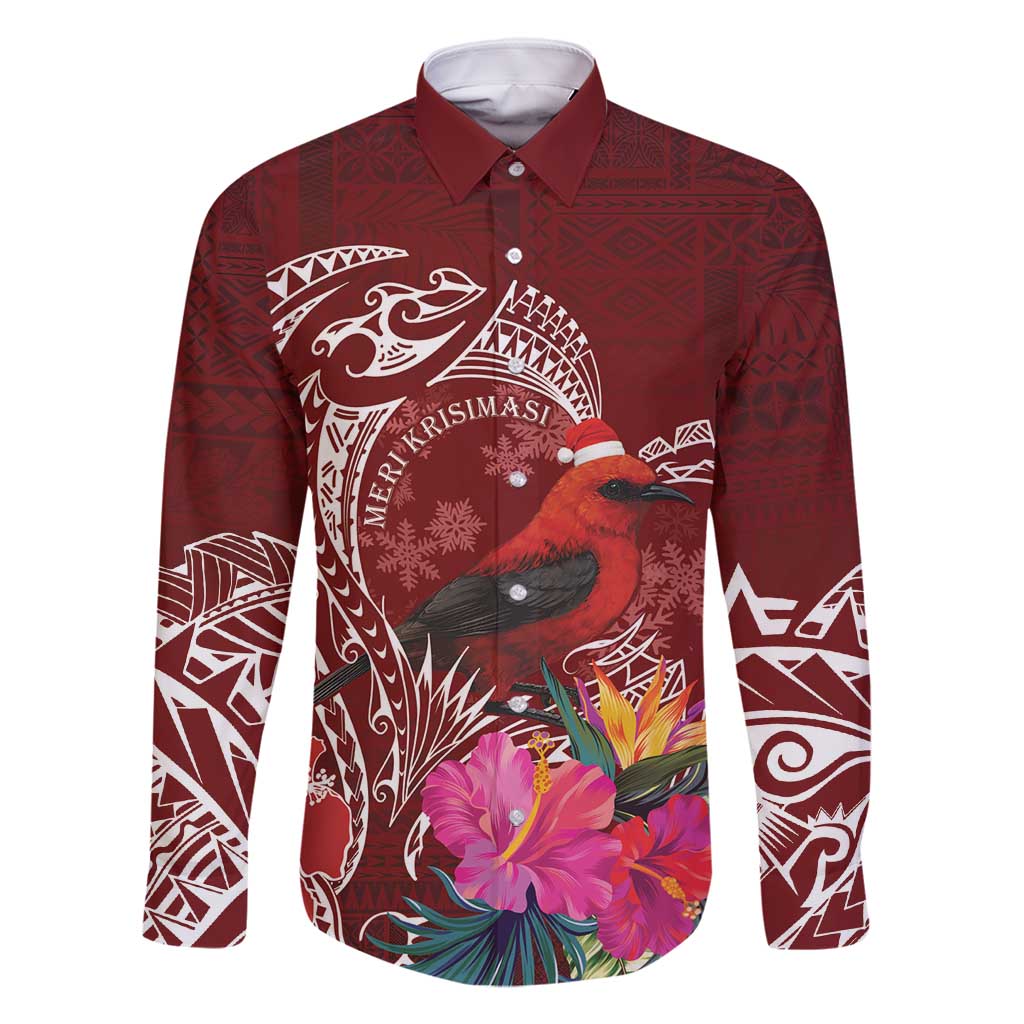 Personalized Samoa Meri Krisimasi Family Matching Tank Maxi Dress and Hawaiian Shirt Segasegamau'u Mix Siapo LT7 Dad's Shirt - Long Sleeve Red - Polynesian Pride