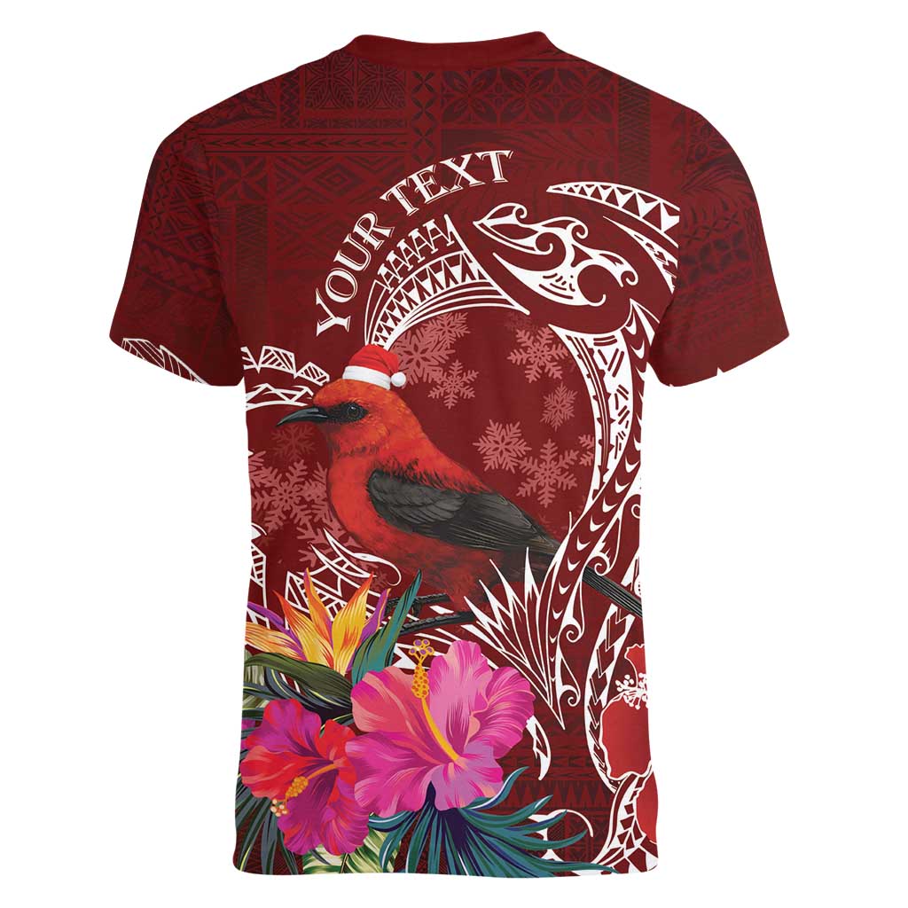 Personalized Samoa Meri Krisimasi Women V-Neck T-Shirt Segasegamau'u Mix Siapo