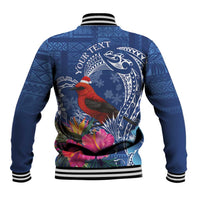 Personalized Samoa Christmas Baseball Jacket Cardinal Honeyeater Mix Siapo