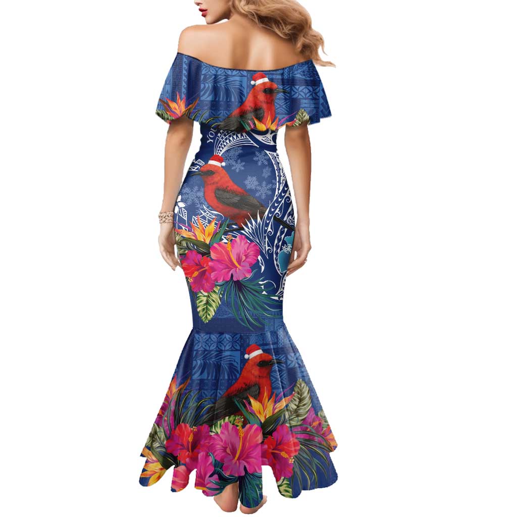 Personalized Samoa Christmas Family Matching Mermaid Dress and Hawaiian Shirt Cardinal Honeyeater Mix Siapo