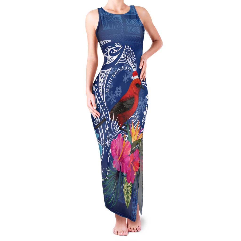 Personalized Samoa Christmas Family Matching Tank Maxi Dress and Hawaiian Shirt Cardinal Honeyeater Mix Siapo