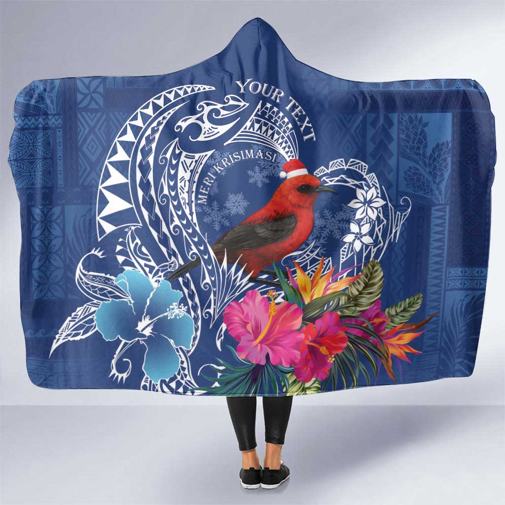 Personalized Samoa Christmas Hooded Blanket Cardinal Honeyeater Mix Siapo LT7 One Size Blue - Polynesian Pride
